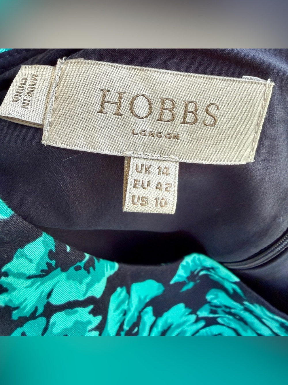 Hobbs London Floral Sheath Dress Black & Teal Sleeveless Career Dress Us 10 — image 5 of 5